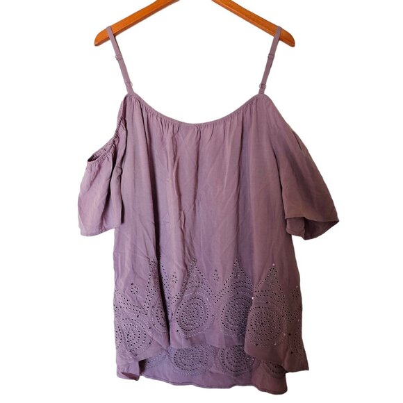 TORRID Women’s Plus 3X Cold Shoulder Eyelet Sequin Blouse Top NWT Light Purple - Picture 9 of 15